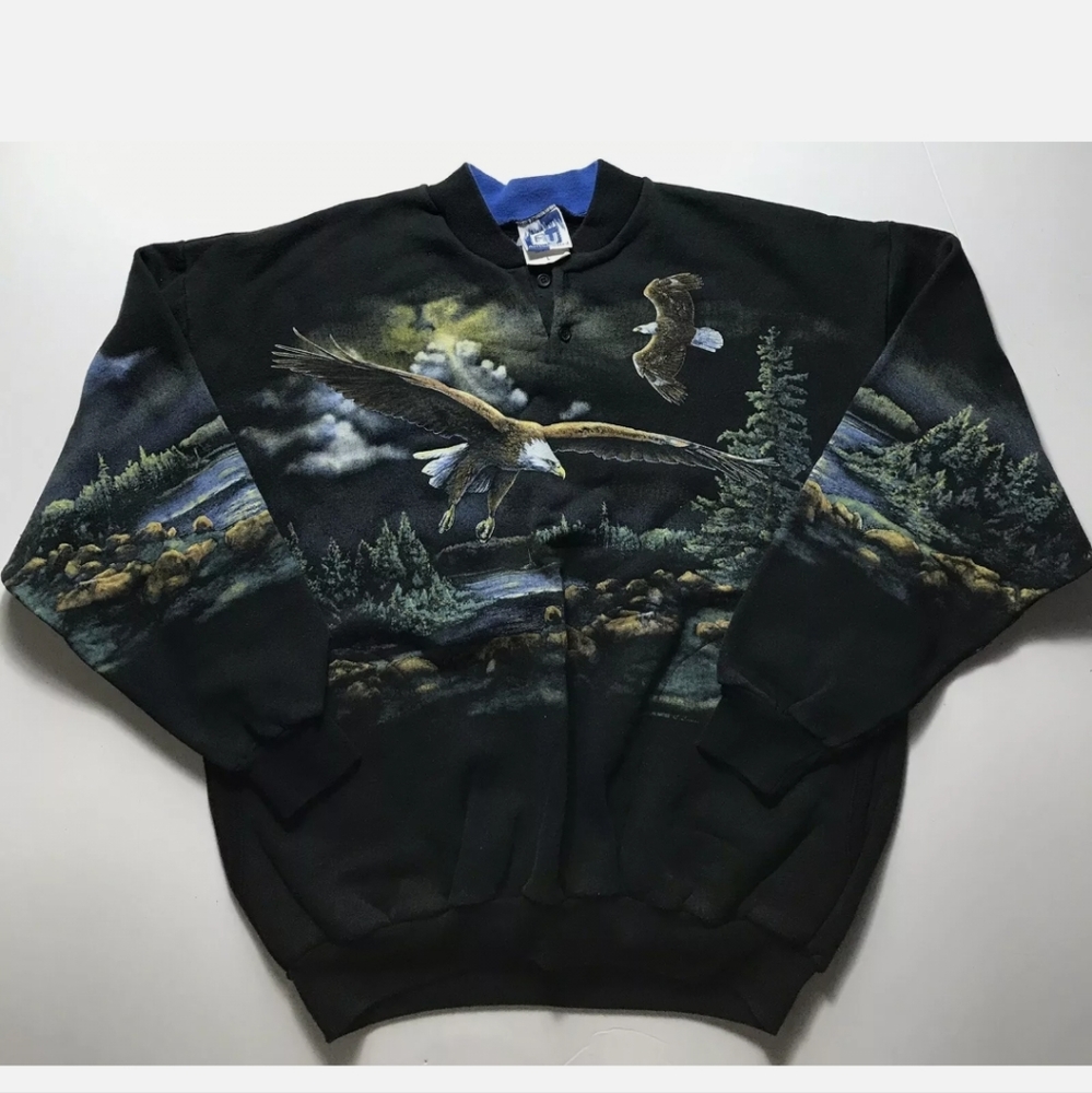AU Art Unlimited Bald Eagle Nature All Over Print Size Large Sweater